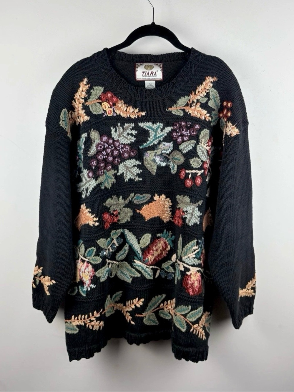 Tiara Vintage 90s Heirloom Collectibles Floral Fall Thanksgiving Sweater 80s L